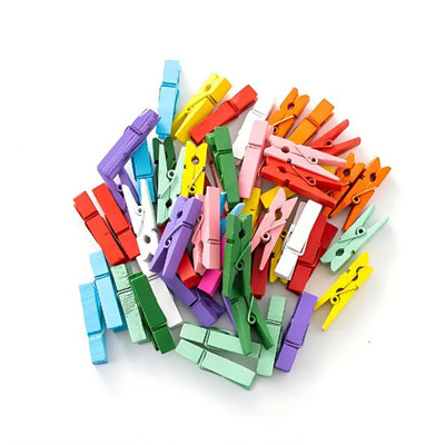 50 Pcs Large Mixed Colour Wooden Peg Clips 7.2Cm Clothes Pegs For Diy & Crafts from B&Q
