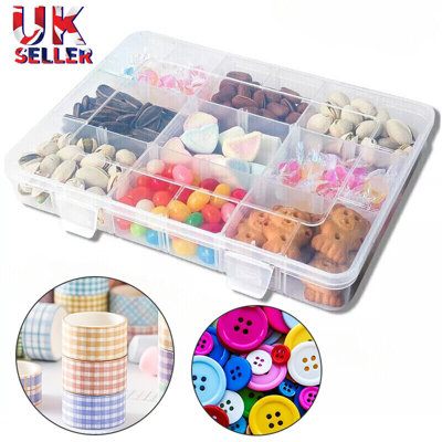 Clear 18-Compartment Plastic Storage Box With Removable Dividers For SnacksCrafts & Parts