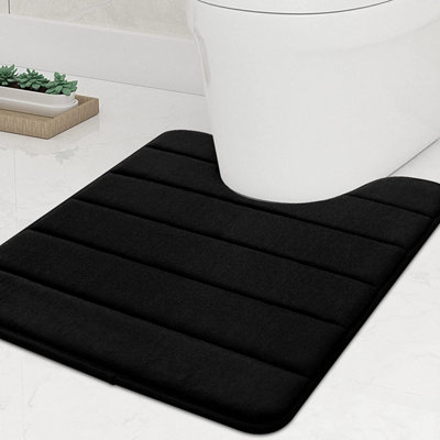  - 2-Piece Black Memory Foam Bath Mat Set: Non-Slip U-Shaped Toilet (40X50Cm) & Rectangular (40X60Cm) Mats