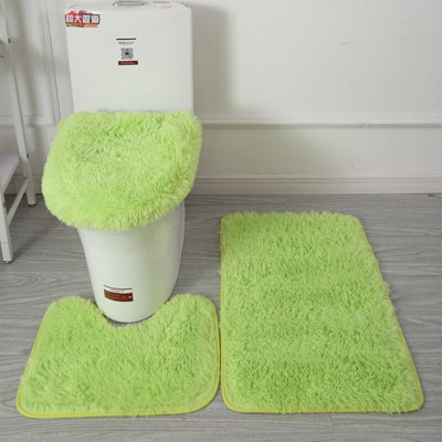  - Light Green 3-Piece Fluffy Bathroom Mat SetNon-SlipWashable & Soft Toilet & Pedestal Mats