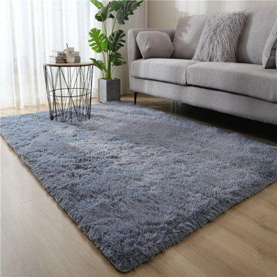 Fluffy Soft Carpet Large Rug Anti-Slip Bedroom Living Room Floor Mats Pure Gray 60X120Cm from B&Q