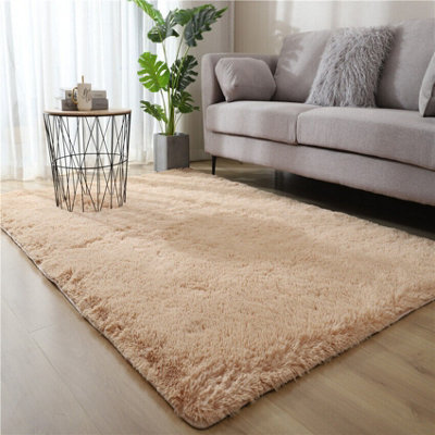 Fluffy Soft Carpet Large Rug Anti-Slip Bedroom Living Room Floor Mats Pure Camel 80X160Cm from B&Q