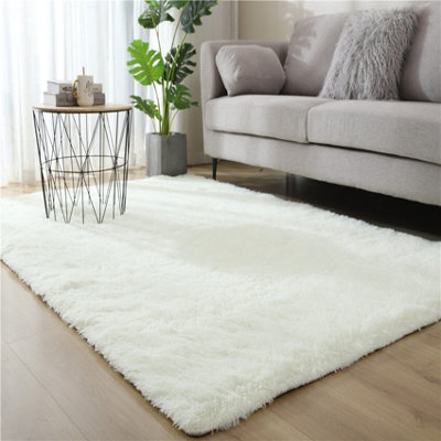 Fluffy Soft Carpet Large Rug Anti-Slip Bedroom Living Room Floor Mats Milky White 80X160Cm from B&Q