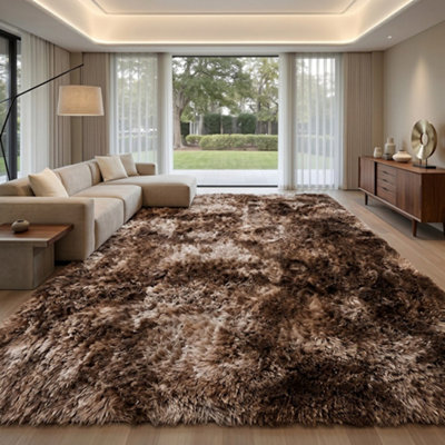 Fluffy Soft Carpet Large Shaggy Rug Anti-Slip Bedroom Living Room Floor Mats Coffee 60X120Cm from B&Q