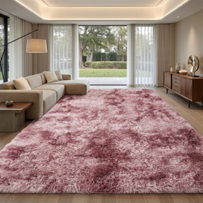 Fluffy Soft Carpet Large Shaggy Rug Anti-Slip Bedroom Living Room Floor Mats Pink 60X120Cm from B&Q