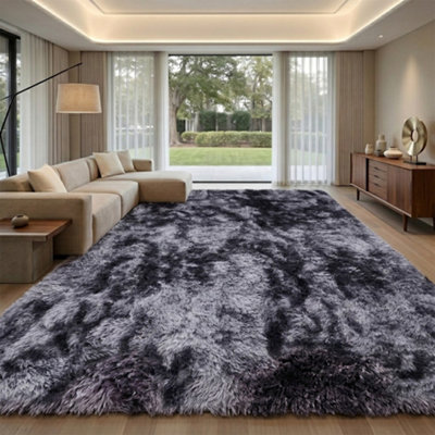 Fluffy Soft Carpet Large Shaggy Rug Anti-Slip Bedroom Living Room Floor Mats Dark Grey 200X300Cm from B&Q