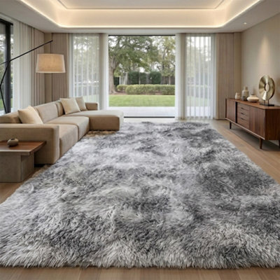 Fluffy Soft Carpet Large Shaggy Rug Anti-Slip Bedroom Living Room Floor Mats Grey 240X340Cm from B&Q