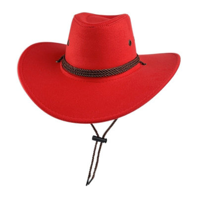  - Adult Cowboy Hat Unisex Western Style Wide Brim Sun Hat 59Cm Foldable Travel Festival(Red)