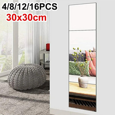  - 12Pcs 30X30Cm Mirror Tiles Wall Sticker Square Self Adhesive Stick On Home Decor