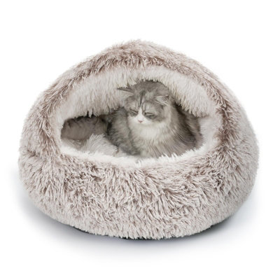  - Brown 40Cm Pet Dog Cat Bed Round Plush Kitten Warm Sleeping Nest Bed Cat Igloo Cave House