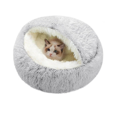  - Grey 40Cm Pet Dog Cat Bed Round Plush Kitten Warm Sleeping Nest Bed Cat Igloo Cave House