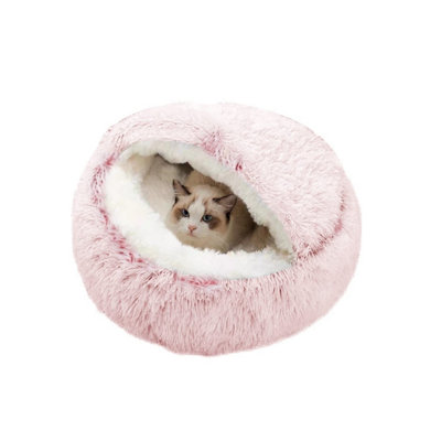  - Pink 40Cm Pet Dog Cat Bed Round Plush Kitten Warm Sleeping Nest Bed Cat Igloo Cave House