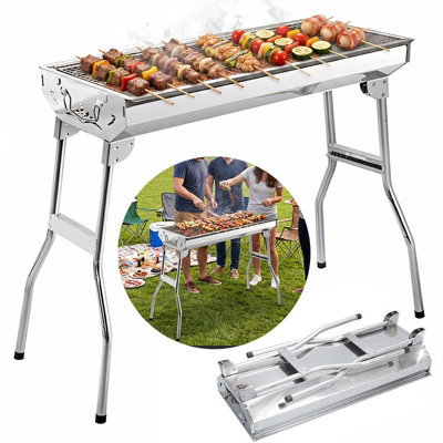  - Bbq Charcoal Barbecue Grill Steel Stainless Garden Picnic Camping Stove Folding 73X33X71Cm