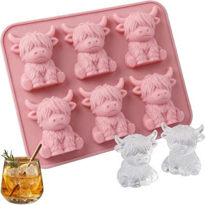 3D Highland Cow Silicone Ice Cube Tray 6 Cavity Whiskey Cocktail Ice Mold from B&Q