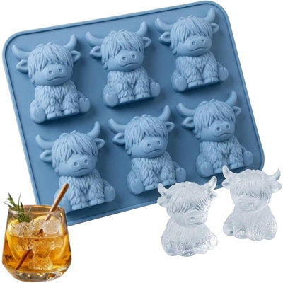 3D Highland Cow Silicone Ice Cube Tray 6 Cavity Whiskey Cocktail Ice Mold from B&Q