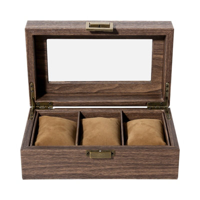  - 3 Grids Wooden Watch Box Jewellry Display Storage Organiser Case Gift For Men