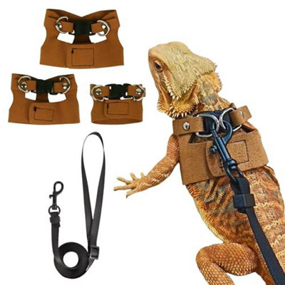  - 3X Bearded Dragon Harness Leash Set Adjustable Soft Suede Lizard Walking Lead 2M