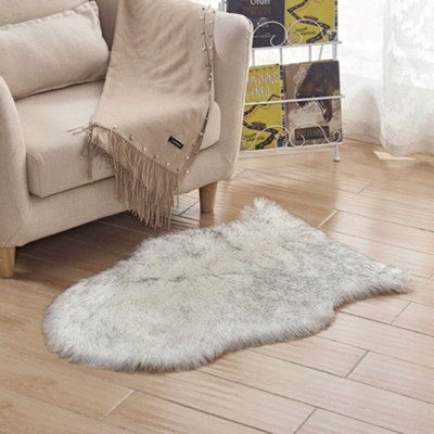  - 40X60Cm White&gray Faux Fur Bedroom Mats Floor Protection Fluffy Shaggy Sheepskin Rug Soft Rugs Uk