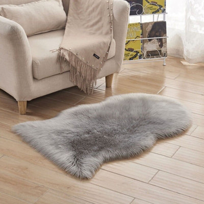  - Soft Fluffy Grey Faux Sheepskin Shaggy Rug40X60Cm Bedroom & Living Room Mat