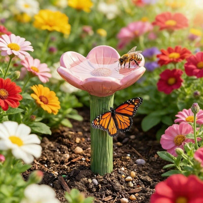 Colourful Resin Bee Watering Station Outdoor Garden Butterfly Water Feeder Bath from B&Q