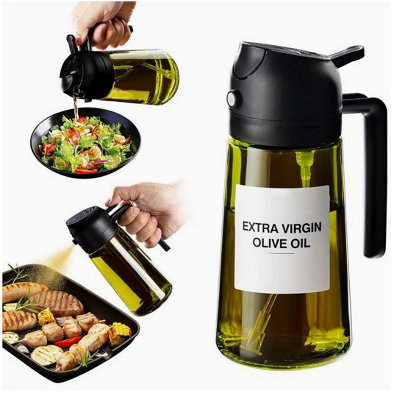  - 470Ml 2-In-1 Glass Olive Oil Sprayer & Pourer With Light-Blocking Design For Kitchen & Bbq