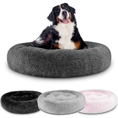 Dog Cat Beds Fluffy Soft Comfy Calming Donut Warm Bed Pet Round Plush Puppy from B&Q