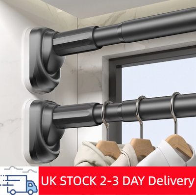  - Black 70 To 120Cm Heavy Duty Extendable Shower Curtain Rail Rod Telescopic Pole Bath Bar