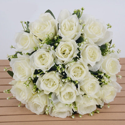 Artificial Silk Rose Bouquet (18 Heads)Lifelike Faux Flowers For WeddingHome Decor & EventsBeige from B&Q