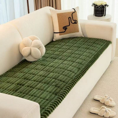  - Deep Green Plush Corduroy Pet Sofa Protector 70X300CmUltra Soft & Non-Slip Couch Cover