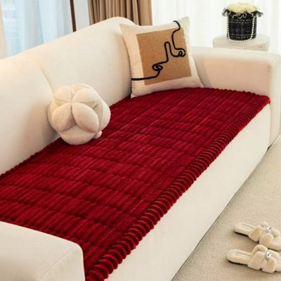  - Red Plush Corduroy Sofa Protector 30X50CmUltra-SoftNon-Slip & Machine Washable Furniture Cover