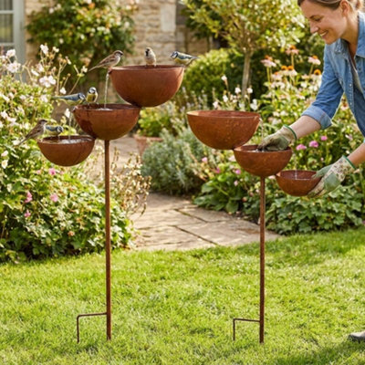 Metal Rain Catcher Stake Bird Bee Butterfly Water Feeder Bowl Garden Yard Decor from B&Q