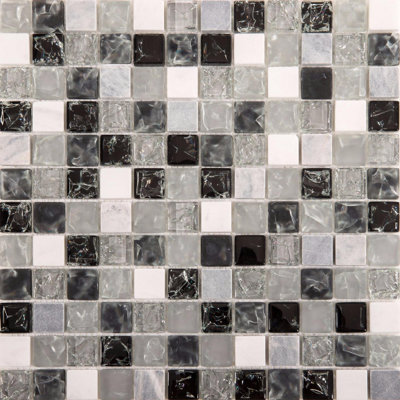Black & Grey Crackled Glass And Stone Mosaic Tile (Mt0152) from B&Q