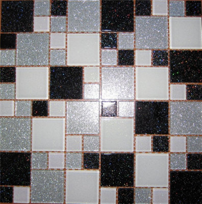 Black & Silver Glitter Modular Mix Mosaic Tiles (Mt0034) from B&Q