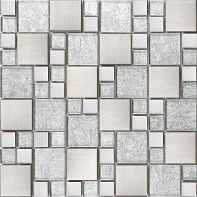 Brushed Silver Stainless Steel Modular Mix Mosaic Tiles (Mt0048) from B&Q