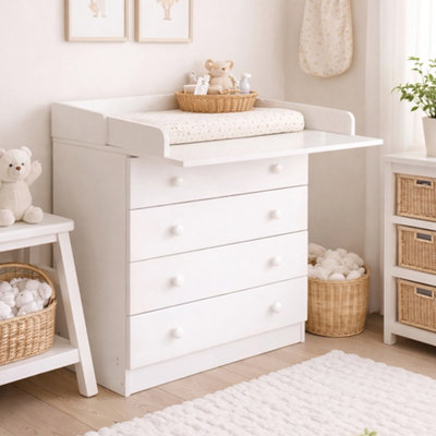 Kidsaw Baby Changing 4 Drawer UnitChanging Board And StorageWhite from B&Q