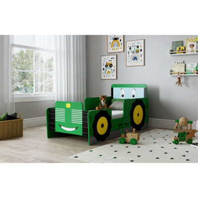 Kidsaw Tractor Toddler Junior Bed In Green With Yellow Wheels from B&Q