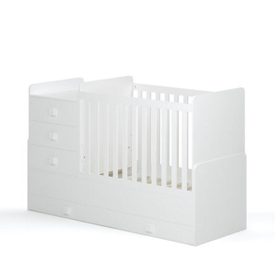Kidsaw Baby Convertible Cot To Cotbed, 4 In 1, Storage, Changing Area, White