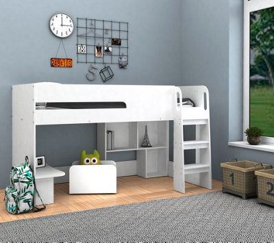 Kudl White Mid Sleeper Bed with Toybox Cube - Space Saving Kids Bed with Desk and Bookcase - Image 6