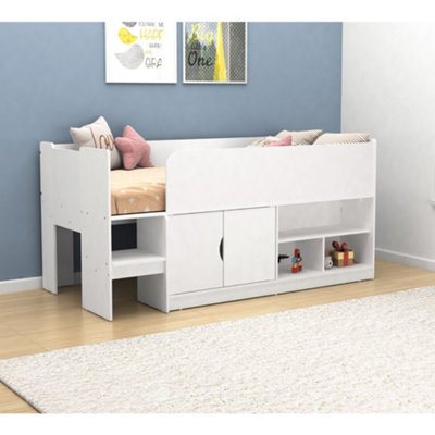 Kidsaw Single Storage Mid Sleeper With Cupboard And Shelves White from B&Q