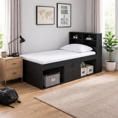 Kidsaw Low Single 3Ft Black Cabin Bed With Bookcase Headboard from B&Q