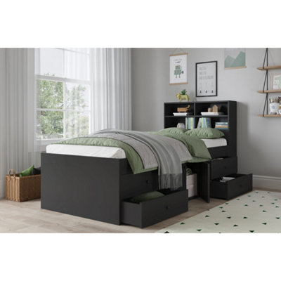 Kidsaw Captain's Single 3Ft Black Cabin Bed With Bookcase Headboard from B&Q