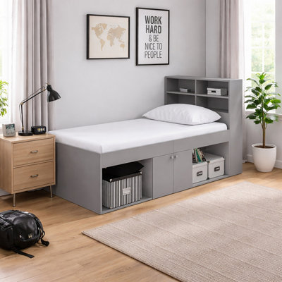 Kidsaw Low Single 3Ft Grey Cabin Bed With Bookcase Headboard from B&Q