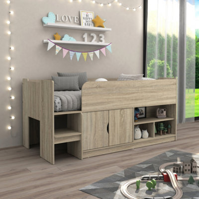 Kidsaw Single Storage Mid Sleeper With Cupboard And Shelves Oak from B&Q