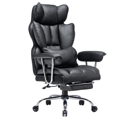 Onemill Ergonomic Leather Office Chair With Footrest-Black from B&Q