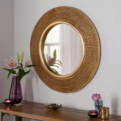 B&Q -  Industrial Bobble Round Gold Mirror 79Cm