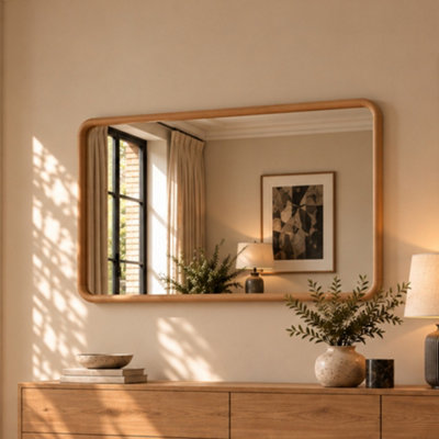 Yearn Mirrors Oak Framed Curved Wall Mirror 120x80cm in Natural - Image 5