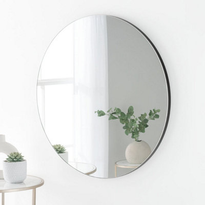B&Q -  Minimal Round Wall Mirror Black 50Cm