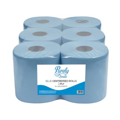  - Blake & White Centrefeed Blue Rolls 6 PackPurely Smile 2 Ply Tissue Roll For Wiping Surfaces & Drying Hands400 Sheets