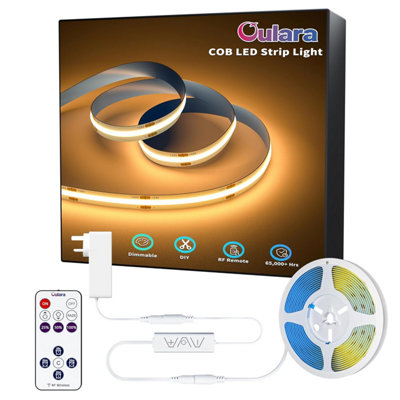 Oulara Cob Led Strip 6 M 2700 K Warm White Light Dimmable 24 V Strips Super Bright Cri 92+ 8 mm Flexible Rope Lights Kit With Rf from B&Q