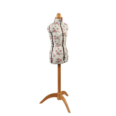 Sewing Online Adjustable Dressmakers Dummy - Wooden Stand Petite 6-10 Rosebuds Cream/Pink